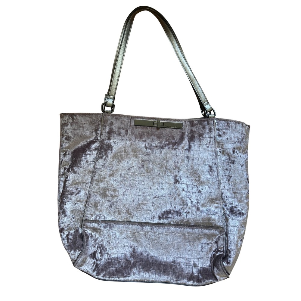 Enzo Angiolini Velvet Mauve Gunmetal Faux Croc Large Tote Bag Multi Compartments